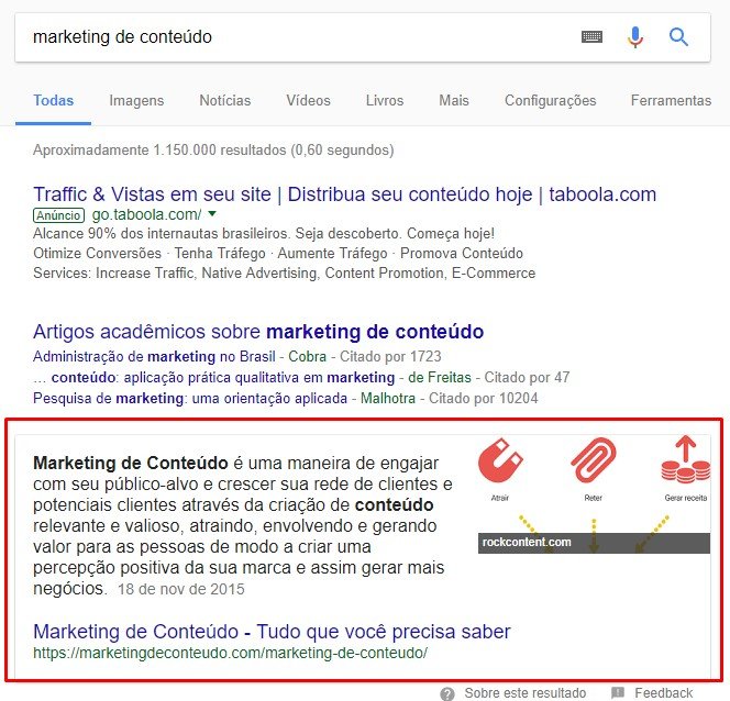 featured snippet para marketing de conteúdo