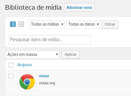 bilbioteca de mídia do wordpress com arquivo svg inserido