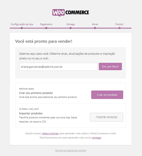 Instalação concluída Woocommerce