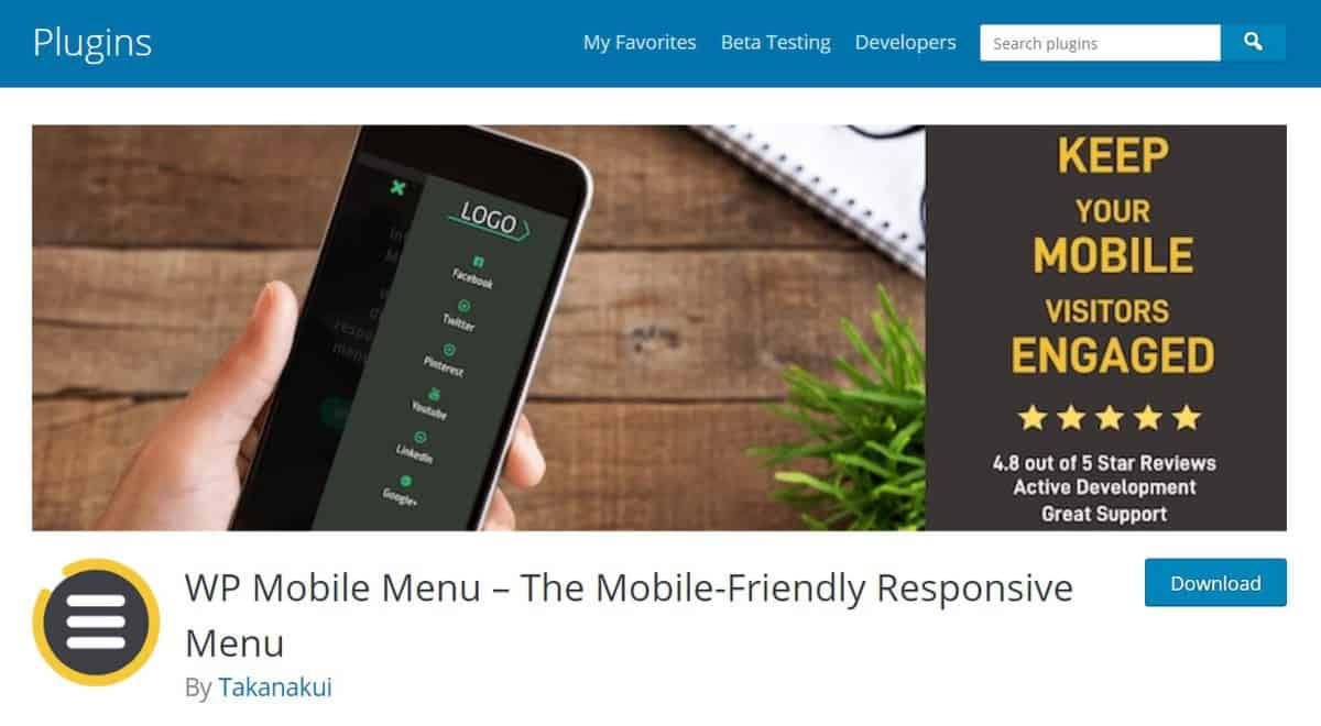 Page de download do plugin WP Mobile Menu The Mobile Friendly Responsive Menu