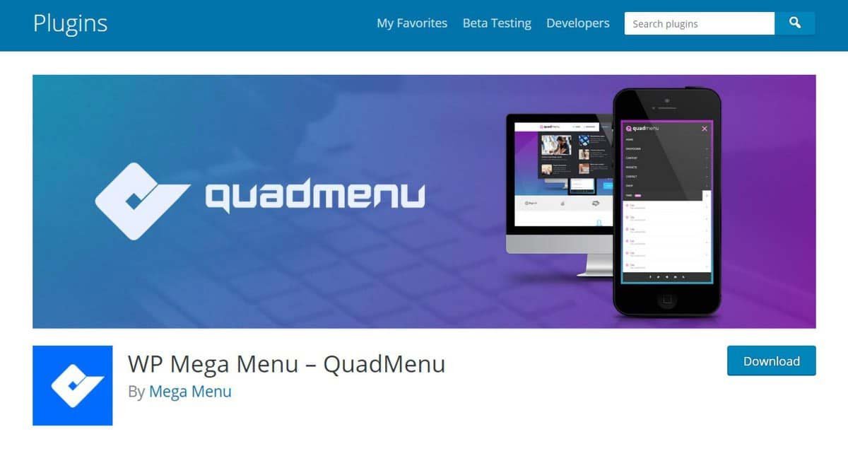 Página principal do plugin WP Mega Menu QuadMenu