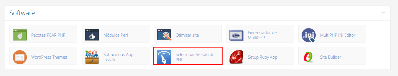 selecionando a versão do php dentro do painel