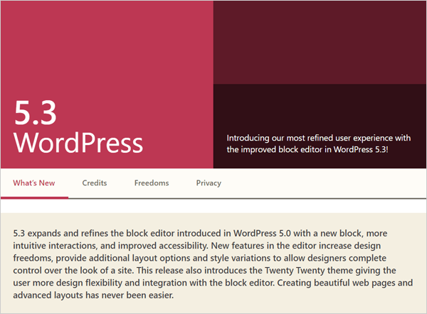WordPress 5.3 Release Screen