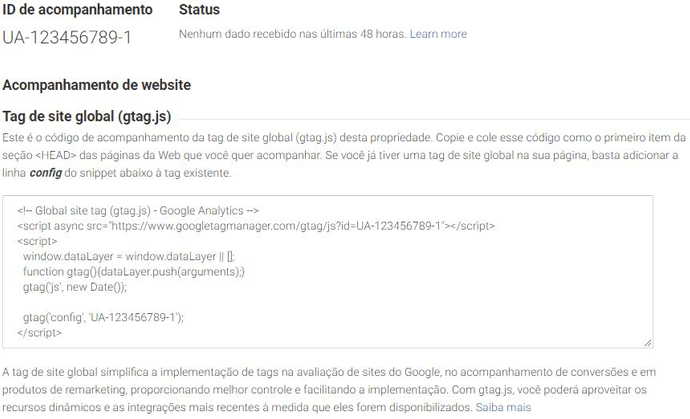 Código de acompanhamento Analytics
