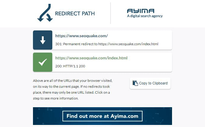 Redirect Path com a identificação dos redirecionamentos de uma página