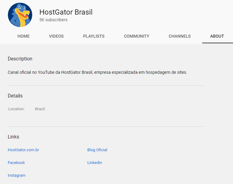 youtube secao sobre